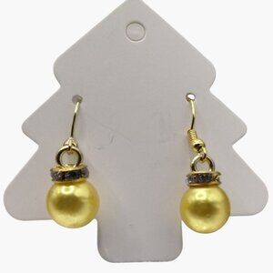 Gold Pearl Dangle Earrings Crystal Accents Christmas Ornament